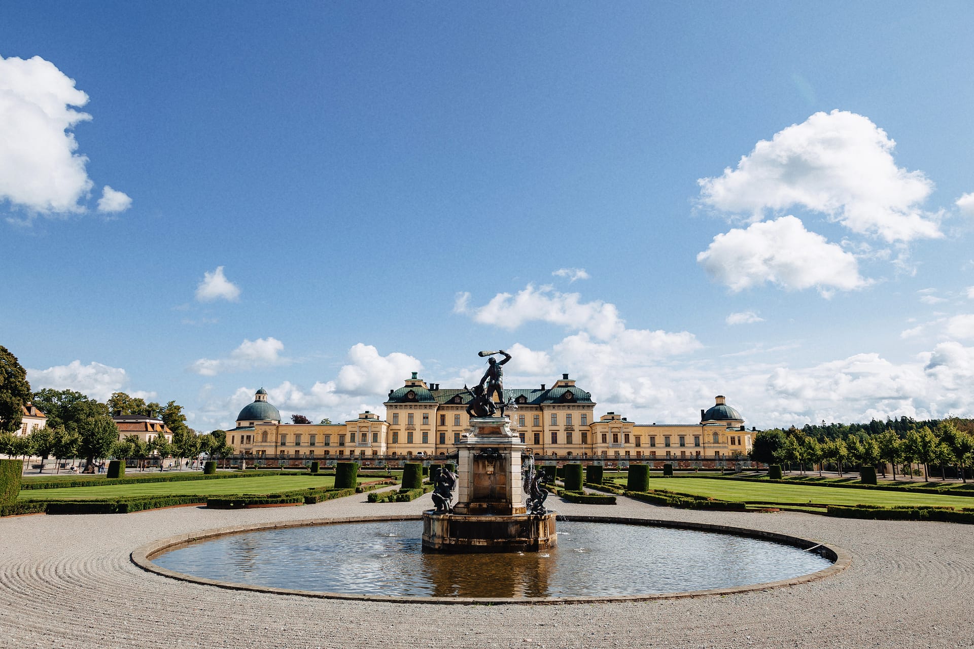 Stockholm Palace view from the fountain at park, Sweden