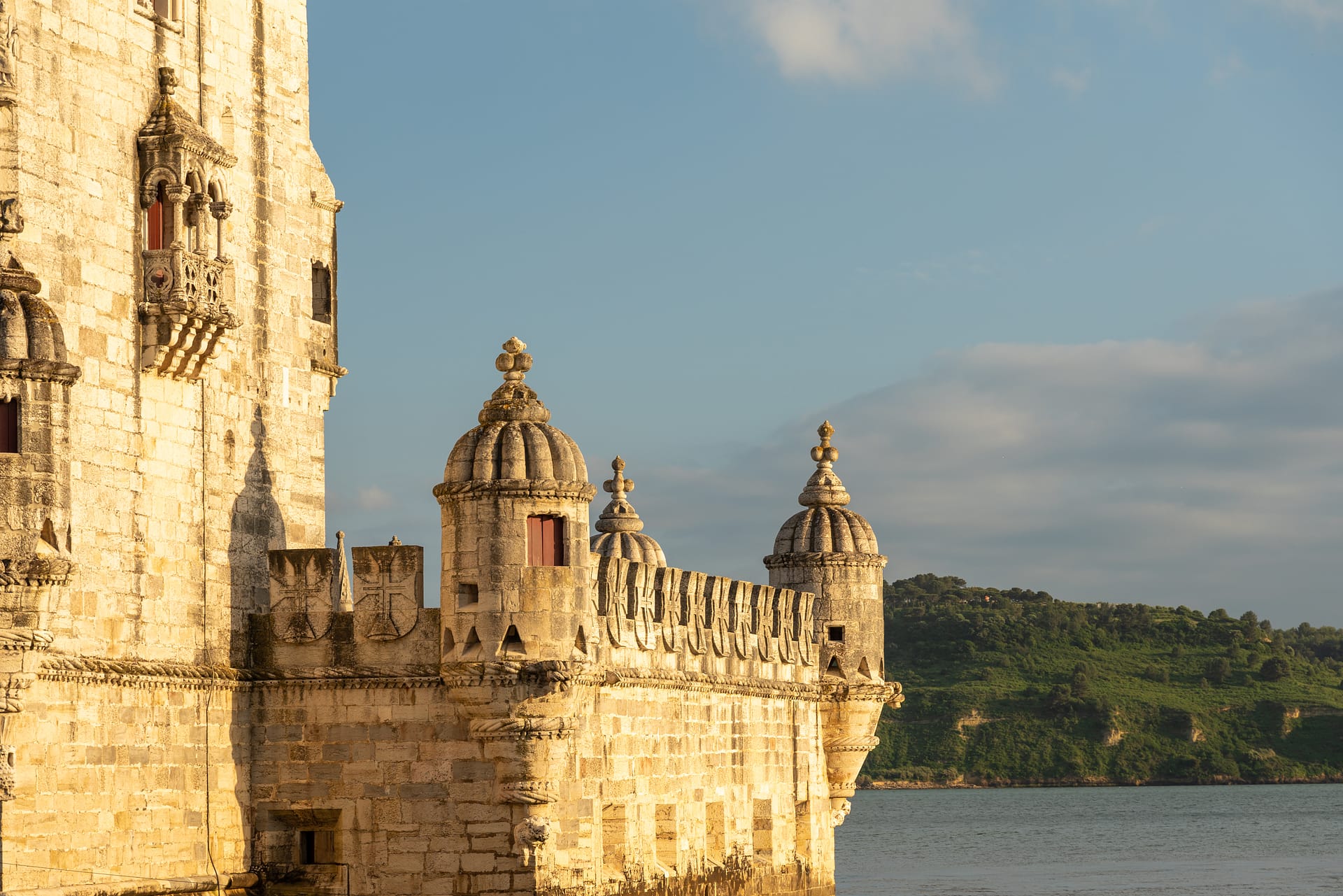 view of Belem tower in lisbon, Portugal at sunset